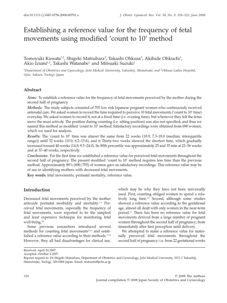 Establishing a reference value for the frequency of fetal movements