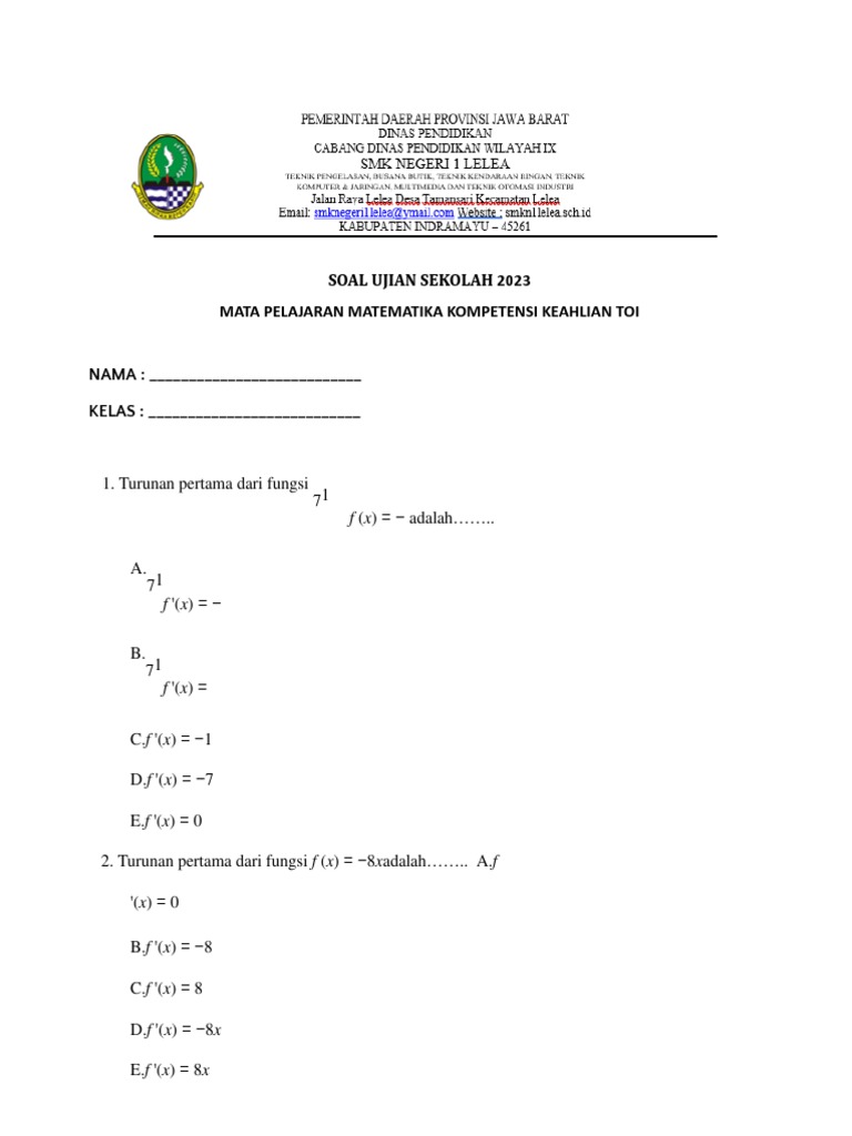 Soal Ujian Matematika 2023 | PDF | Metode & Bahan Ajar | Sains & Matematika
