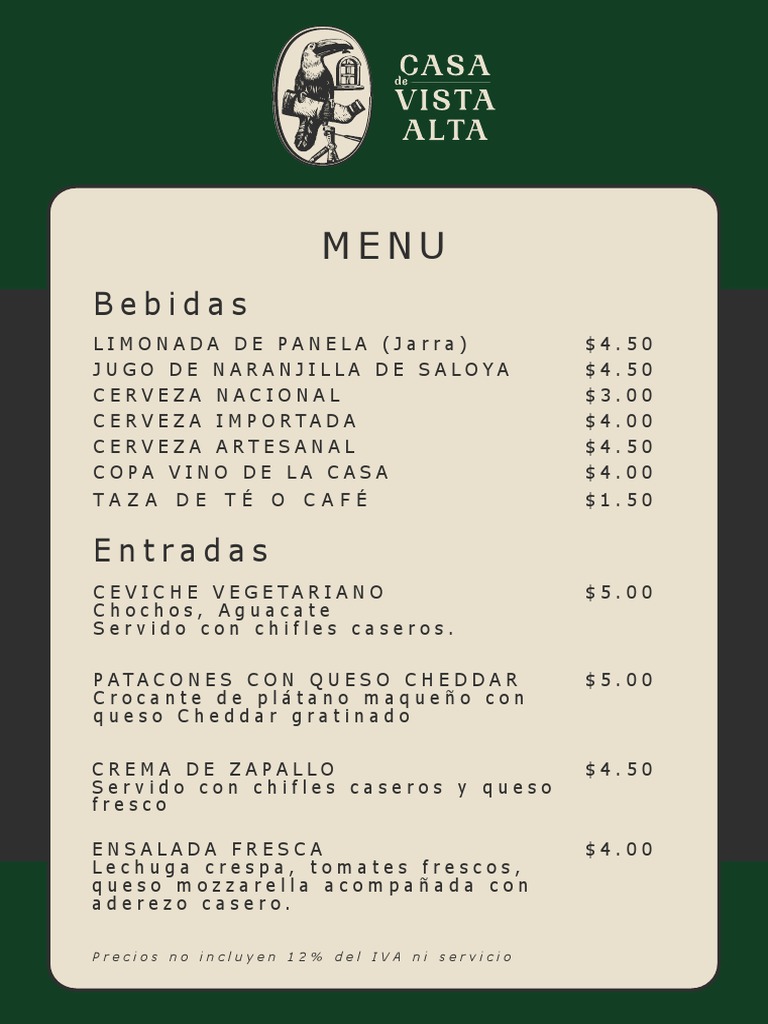 alta vista restaurante menu