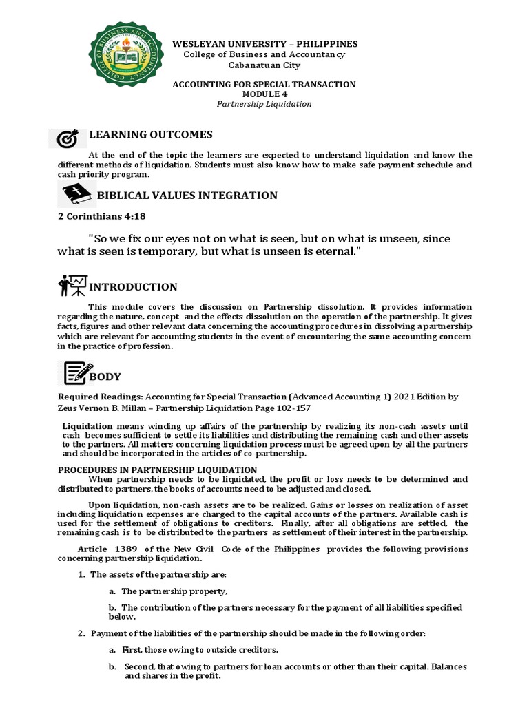 Module 4 Partnership Liquidation Pdf Liquidation Insolvency
