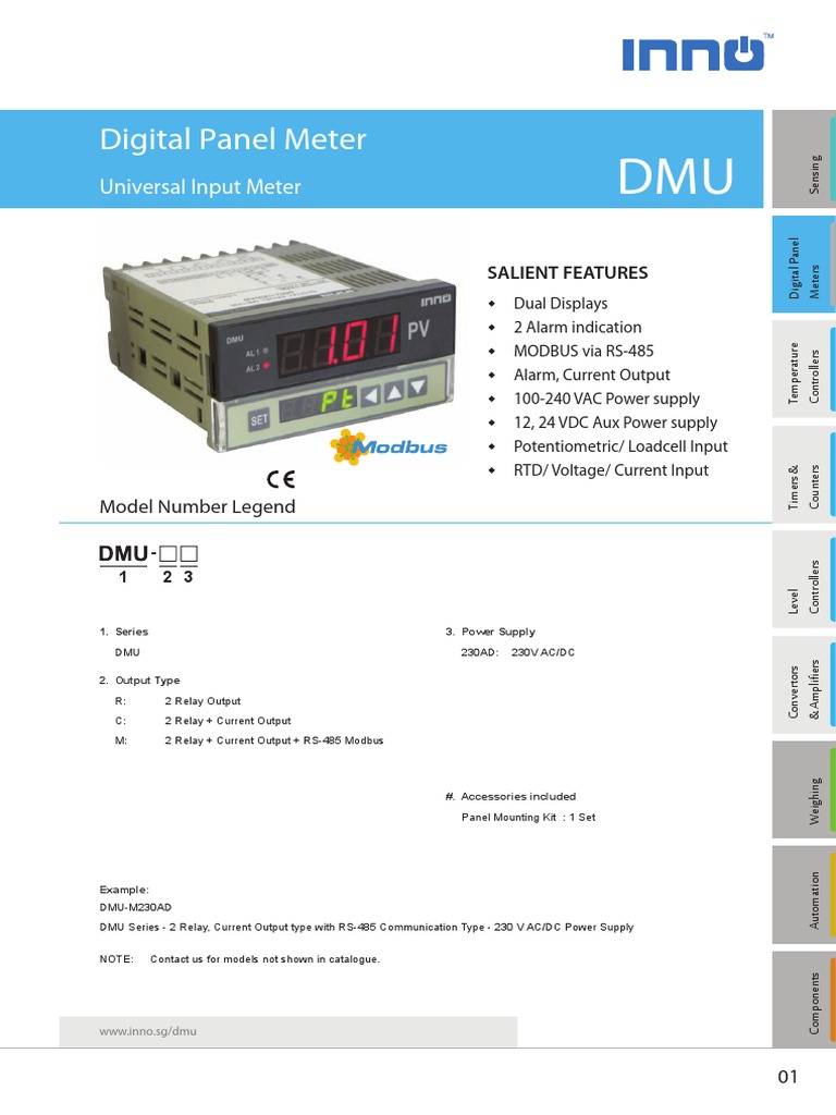 DMU Digital Panel Meter Universal Input | PDF | Power Supply | Relay