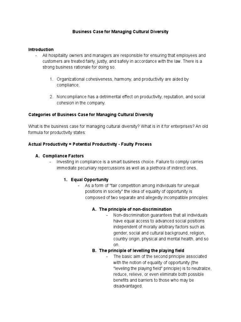 Business Case For Diversity And Inclusion..... PDF Marketing