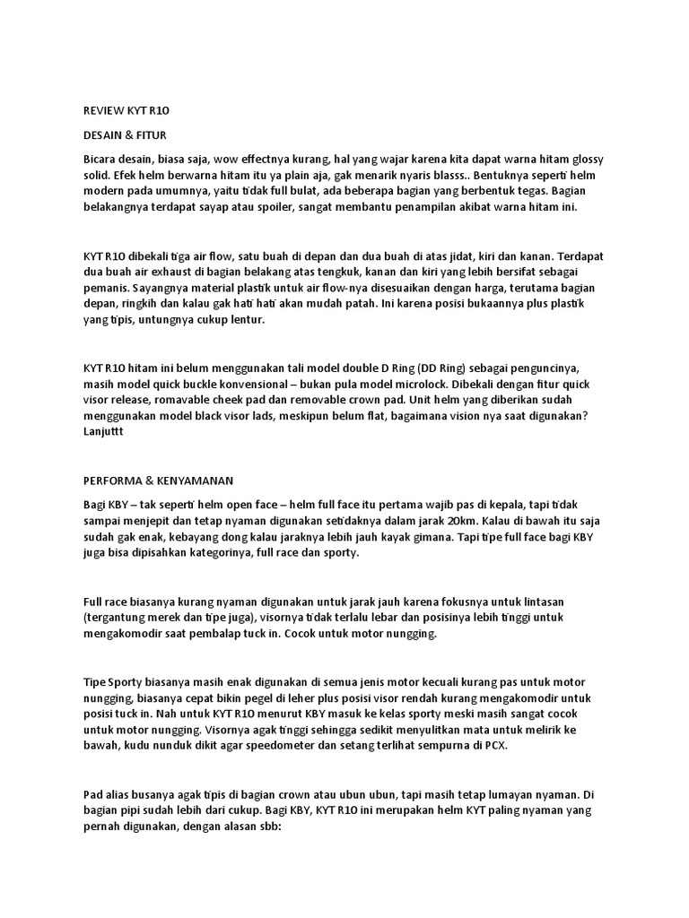 HELM KOMPARASI FULL FACE KYT R10 Vs HELM HBC APOLLO PDF