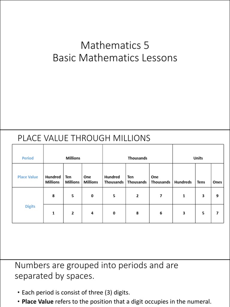 Lesson 1 Mathematics 5 | PDF | Numbers | Written Communication