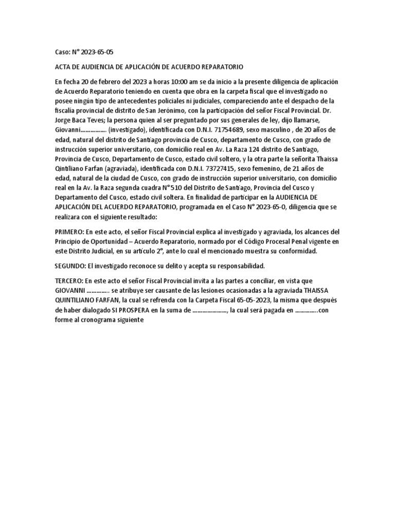 Acta Acuerdo Reparatorio | PDF