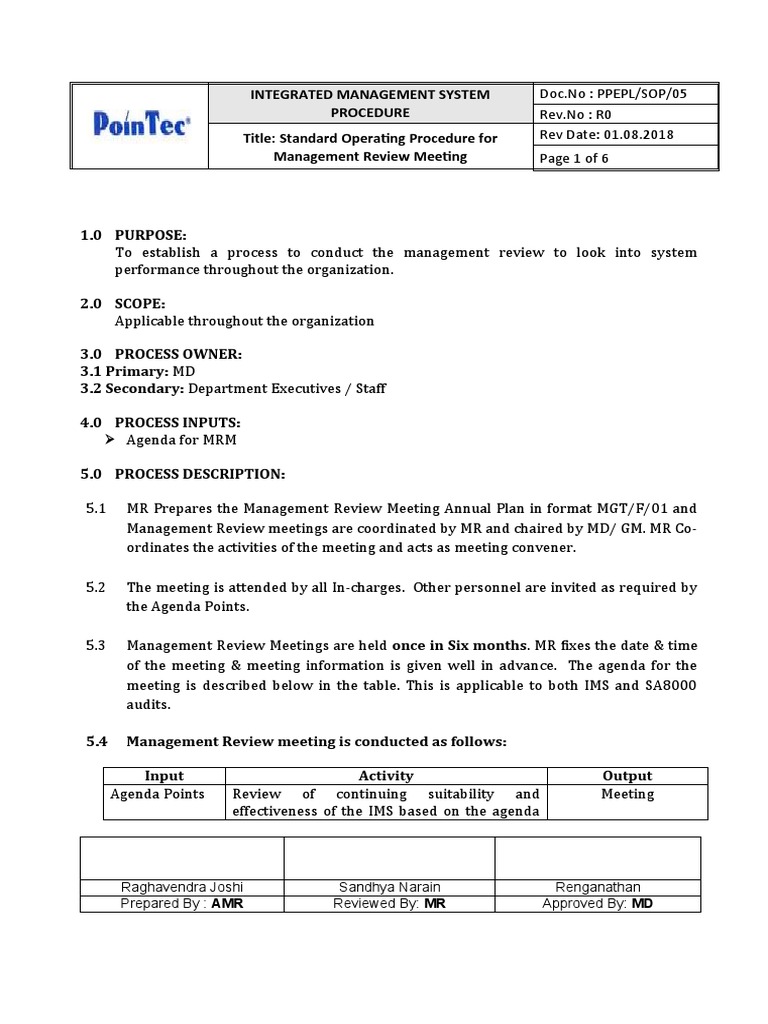 Management Review Meeting SOP Guide | PDF | Audit | Business