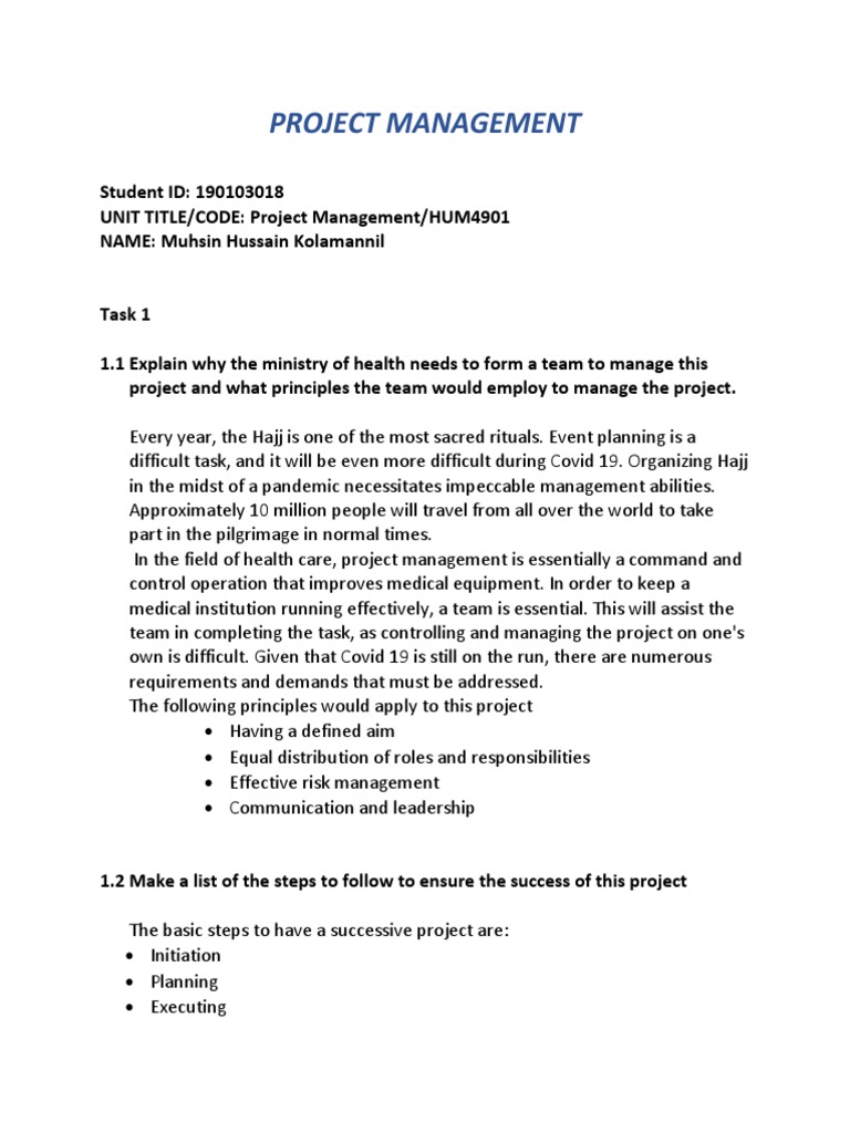 unit 9 project management assignment 2