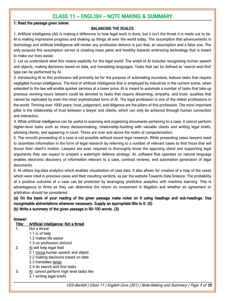 Note Making Summary Pdf