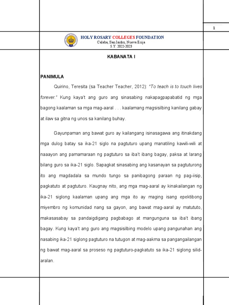 Kabanata 1 Template and Sample - 1 | PDF