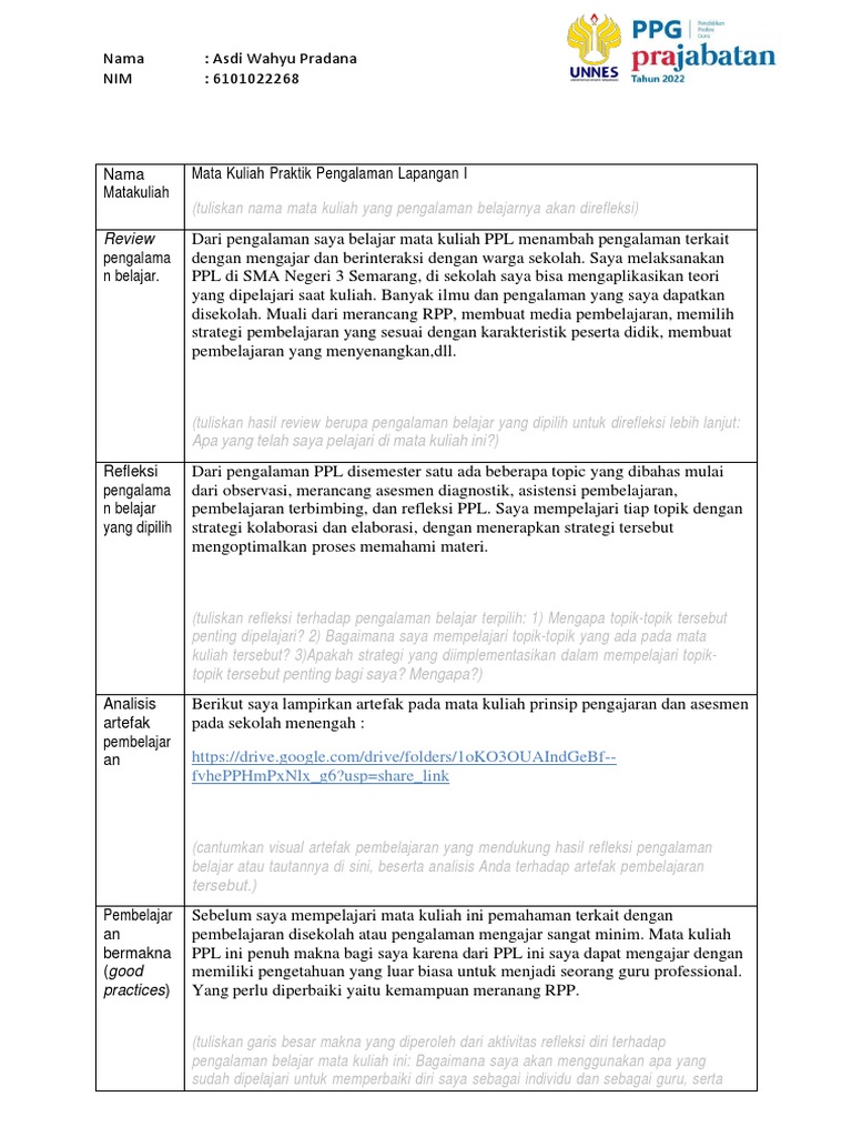 Refleksi Pengalaman PPL di SMA Semarang | PDF | Karier & Perkembangan