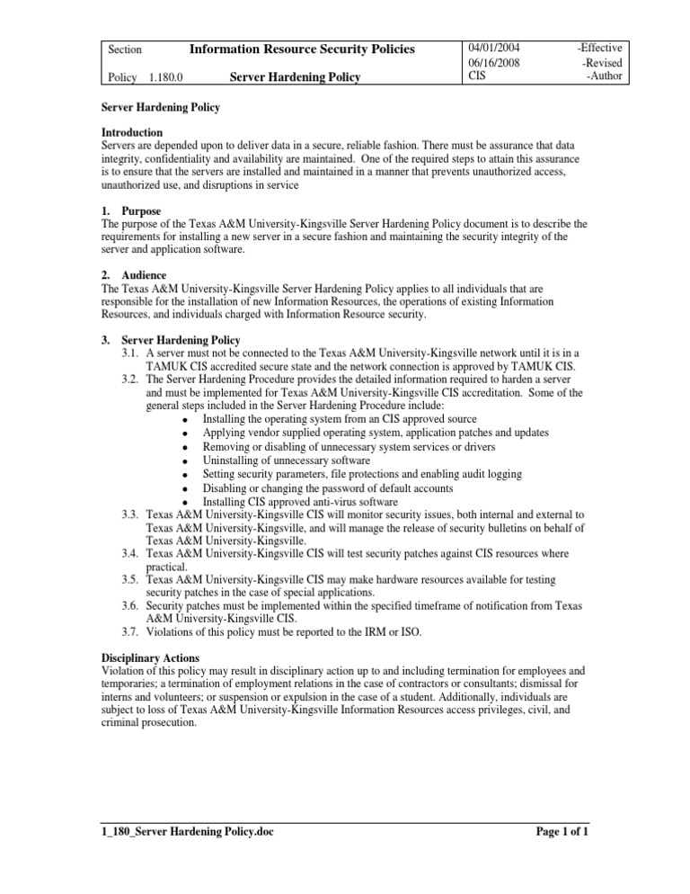 Texas A&M Server Hardening Policy | PDF | Computer Security | Security