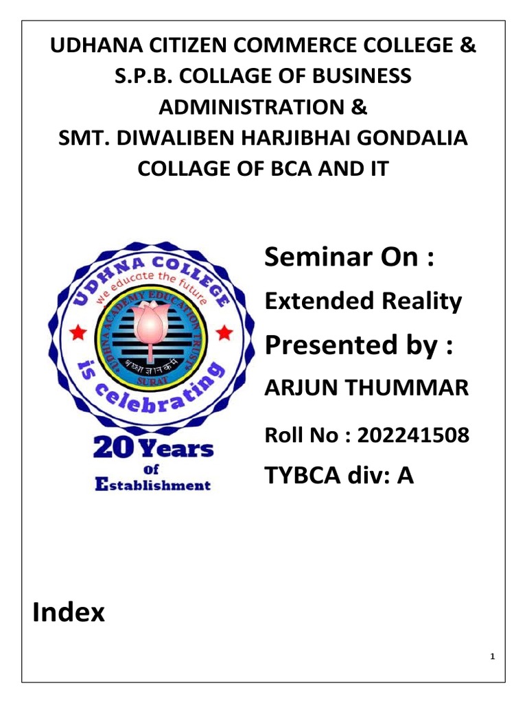 Seminar On Presented By Extended Reality PDF Virtual Reality