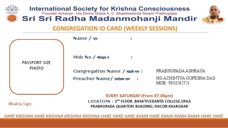 Congregation Id Card (Weekly Sessions) : Passport Size Photo | PDF