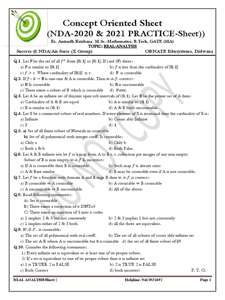 Real Analysis Practice Questions | PDF | Set (Mathematics) | Sequence