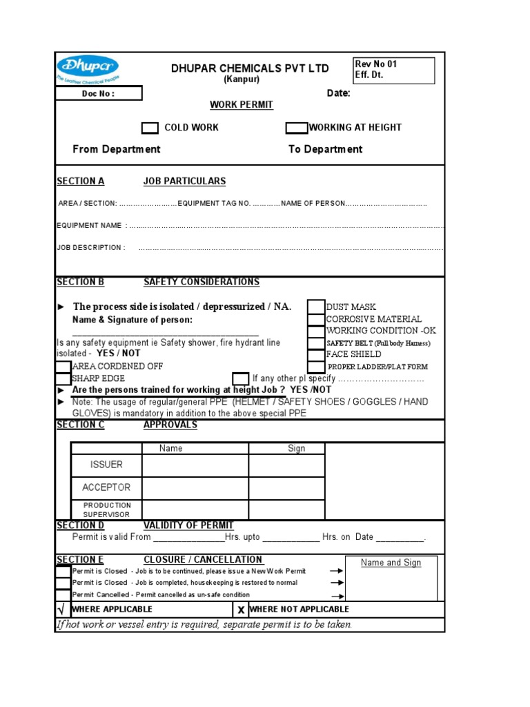 DCPL Work Permit PDF Personal Protective Equipment Occupational