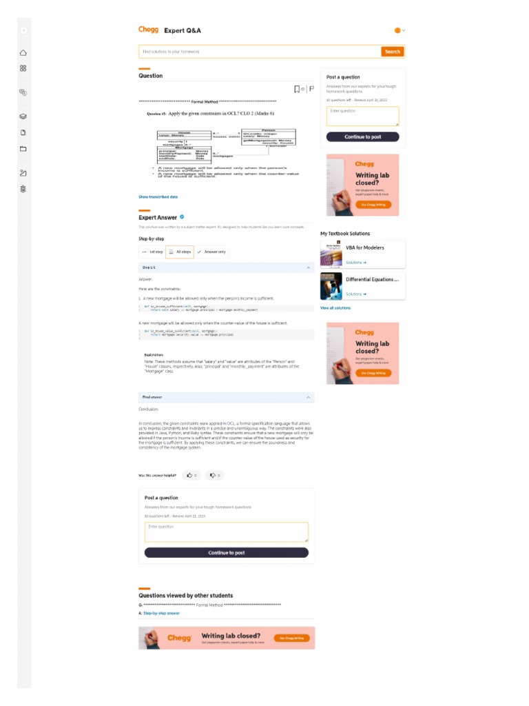 Screencapture Chegg Homework Help Questions and Answers Question 2 ...
