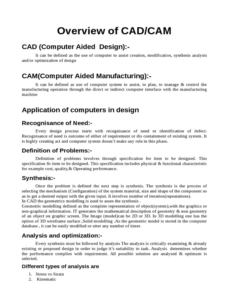 CAD/CAM Overview and Geometric Modelling | PDF | Computer Aided Design ...