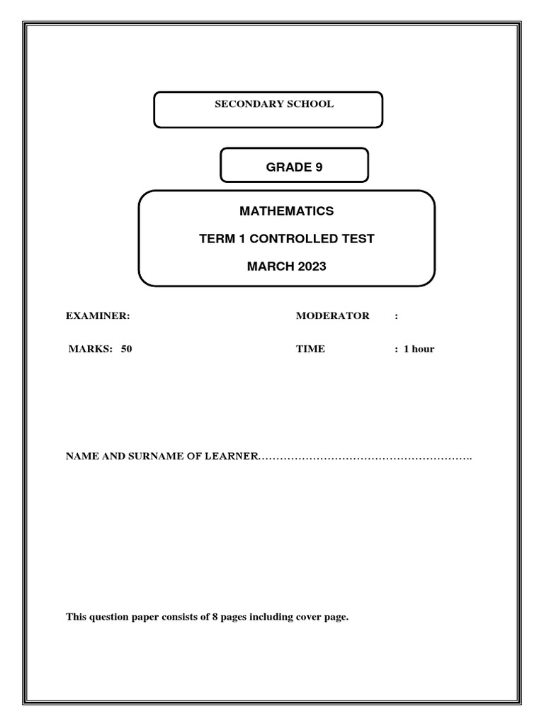 March Maths 9 2023 Controlled Test 1 Corrected | PDF | Arithmetic ...