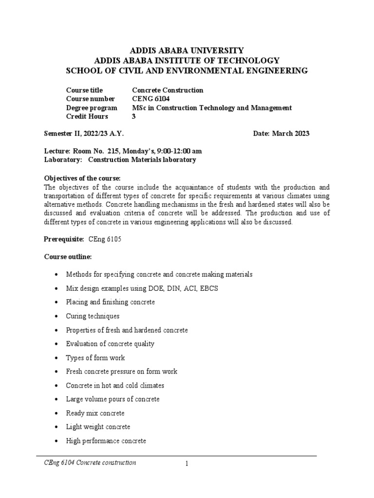 CENG 6104: Concrete Construction Course | PDF | Concrete | Building ...