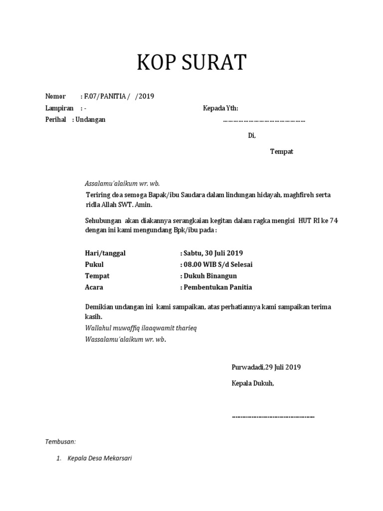 Surat Undangan HUT RI | PDF