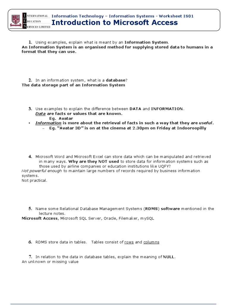 Is Worksheet | PDF