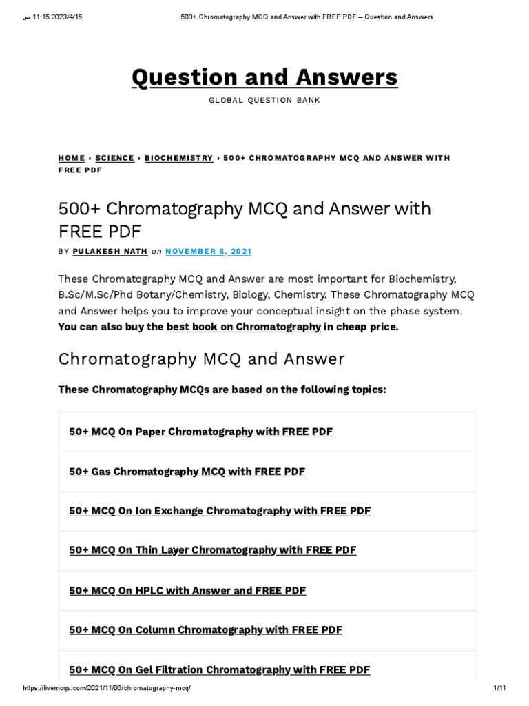 500+ Chromatography MCQ PDF PDF Chromatography Elution