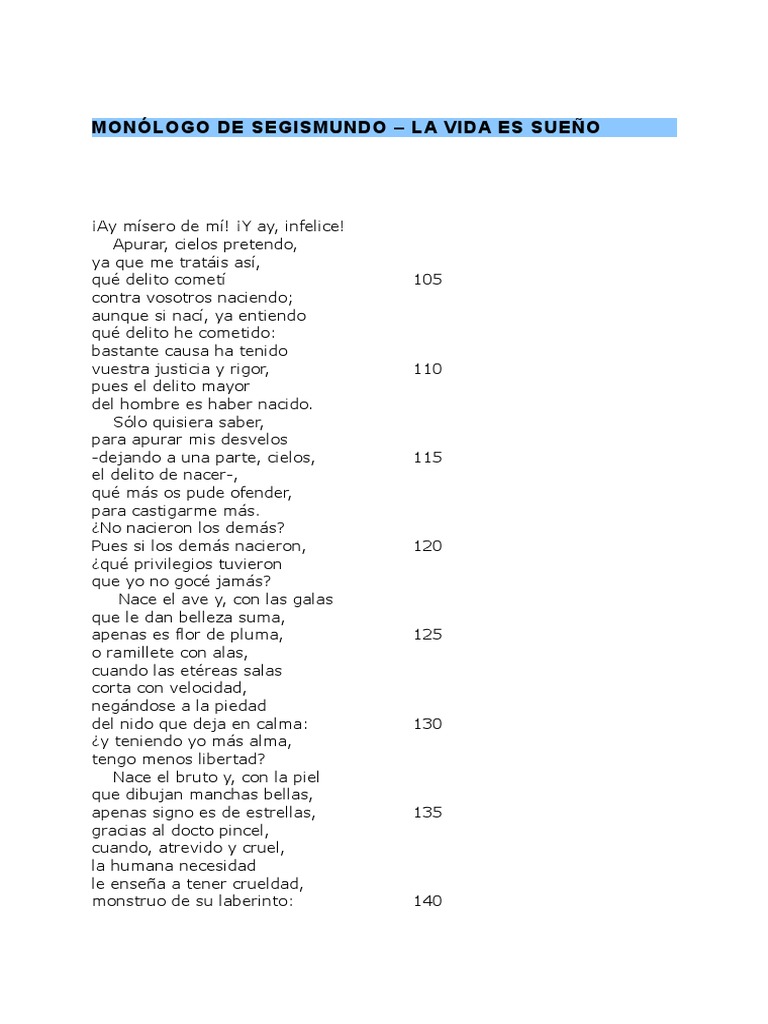 Monologo Segismundo | PDF