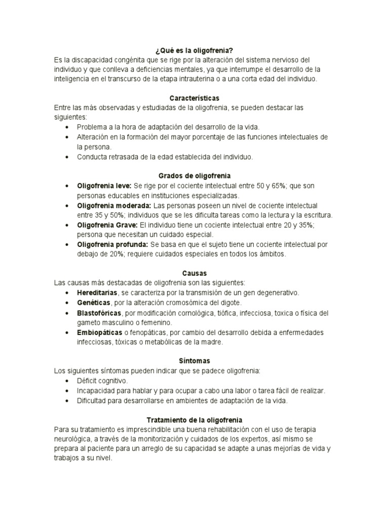 Qué Es La Oligofrenia | PDF | Discapacidad intelectual | Cociente de ...