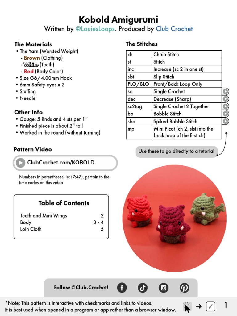 Free Kobold Amigurumi Pattern | PDF | Crochet | Figured Fabrics