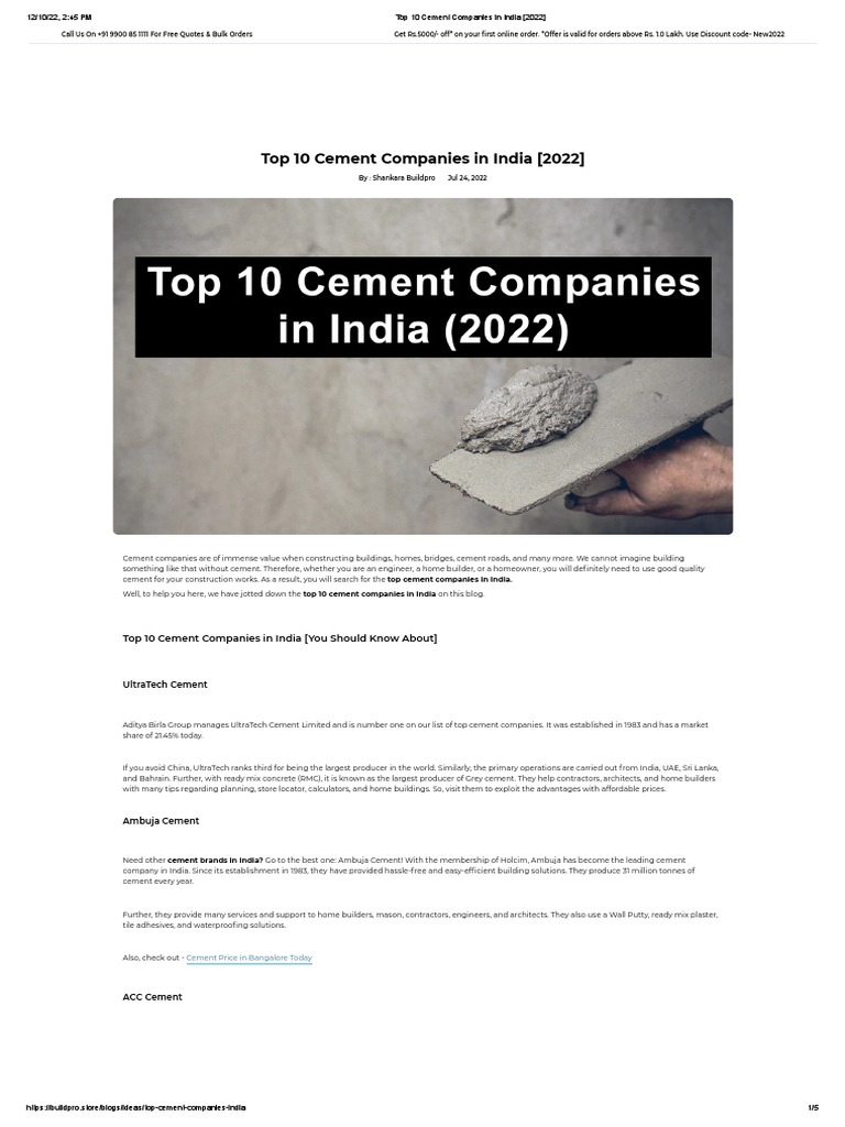 Top 10 Cement Companies in India (You Should Know About) PDF Cement