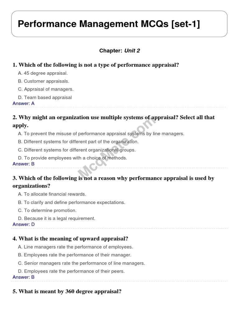 Performance Management MCQs Overview | PDF | Performance Appraisal ...