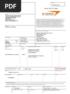 GEORGE CHINGORE MATARUKA Bill of Lading