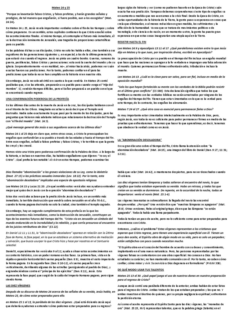 Mateo 24 Y 25 Pdf Jesús Evangelio De Mateo