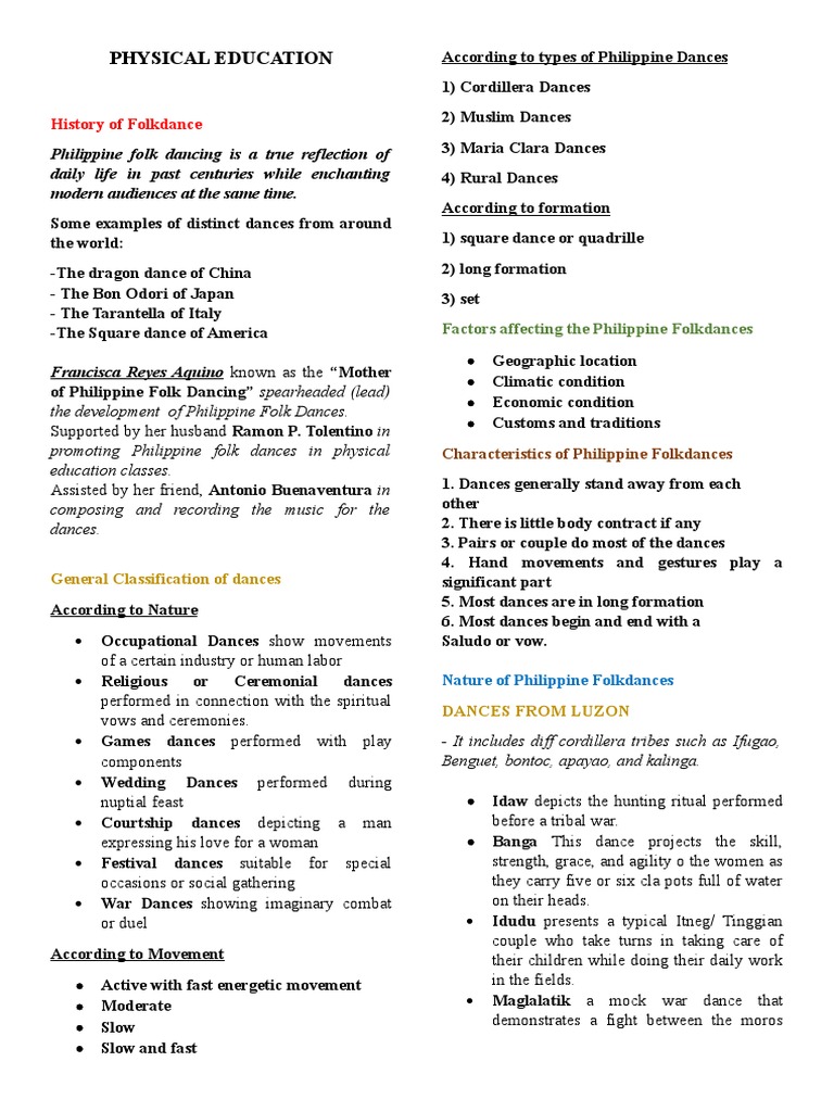 Physical Education Reviewer 1ST Unit Test | PDF | Dances | Philippines