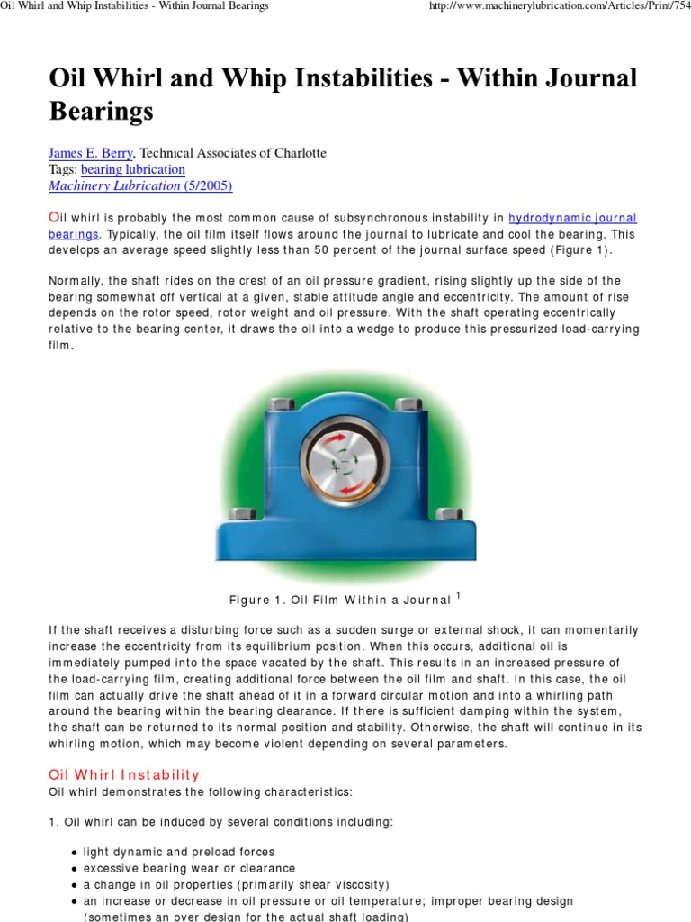 Oil Whirl and Whip Instabilities Within Journal Bearings Bearing
