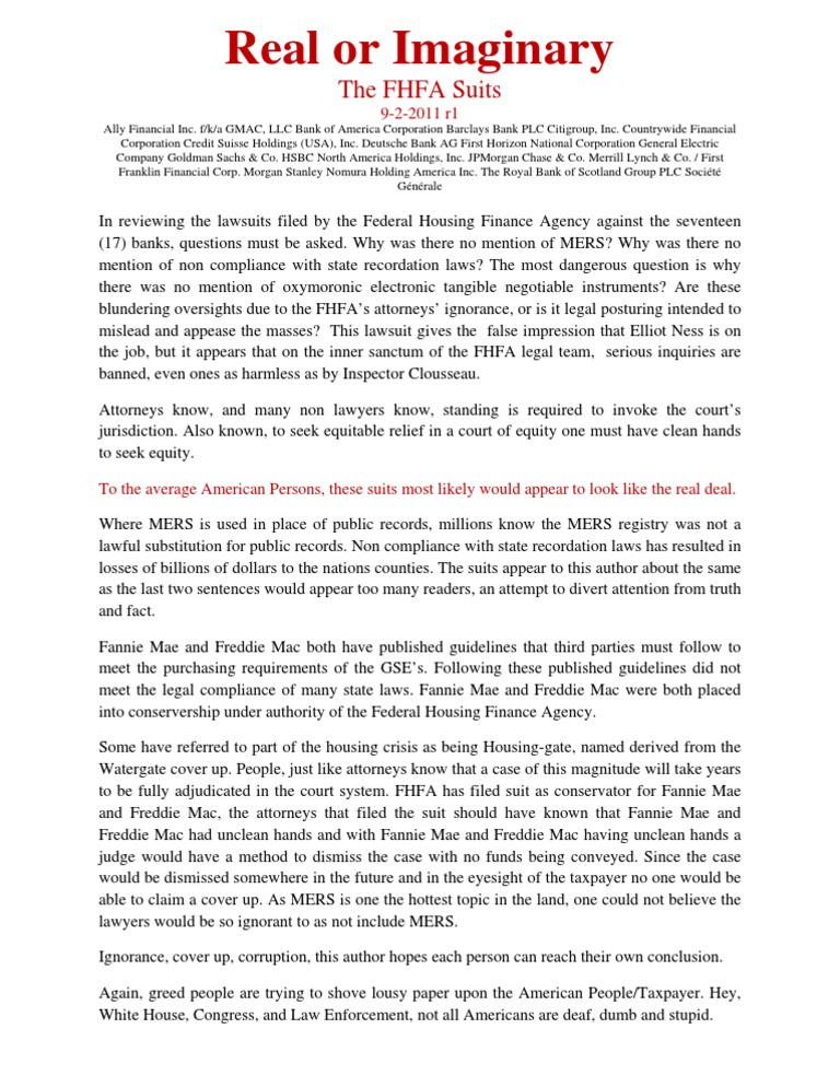 FHFA Lawsuits: Oversights and Implications | PDF | Federal Housing ...
