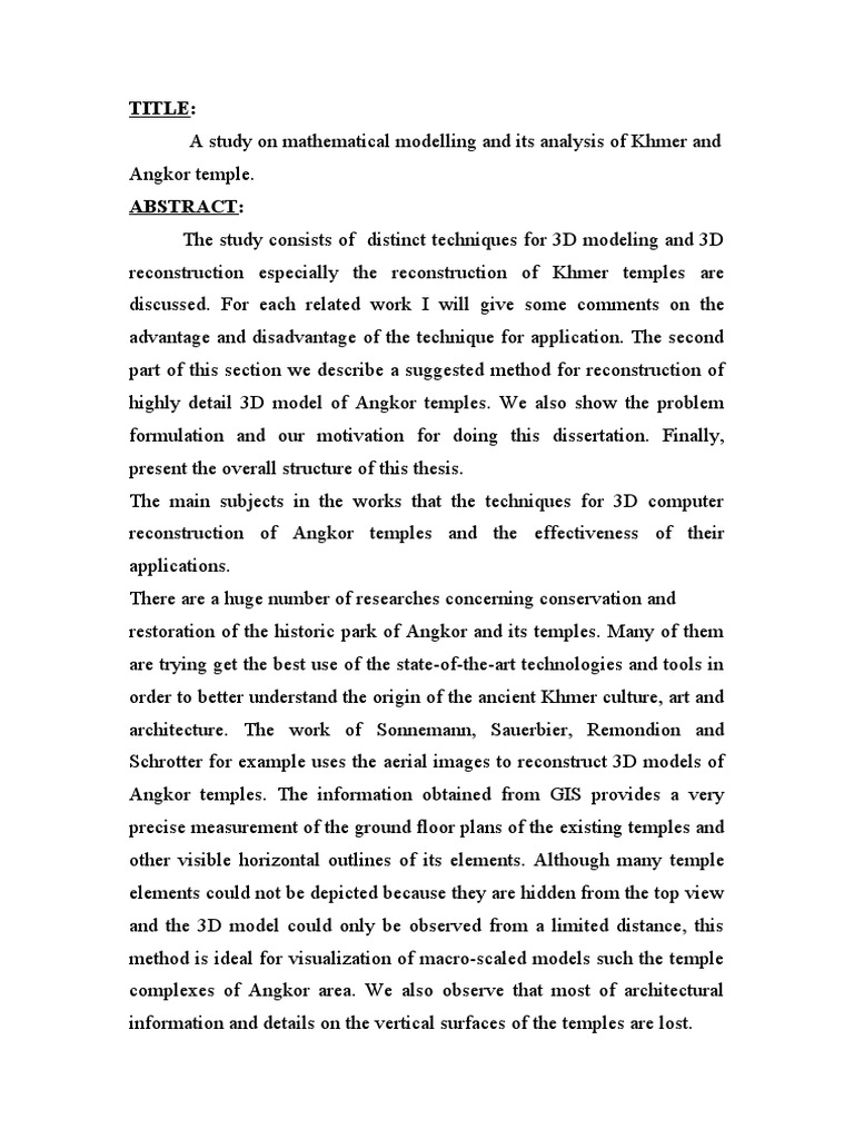 Mathematical modelling and its analysis of angkor wat and khmer temple