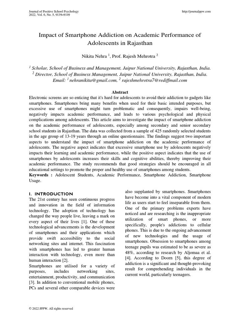 Impact of Smartphone Addiction On Academic Performance of Adolescents ...