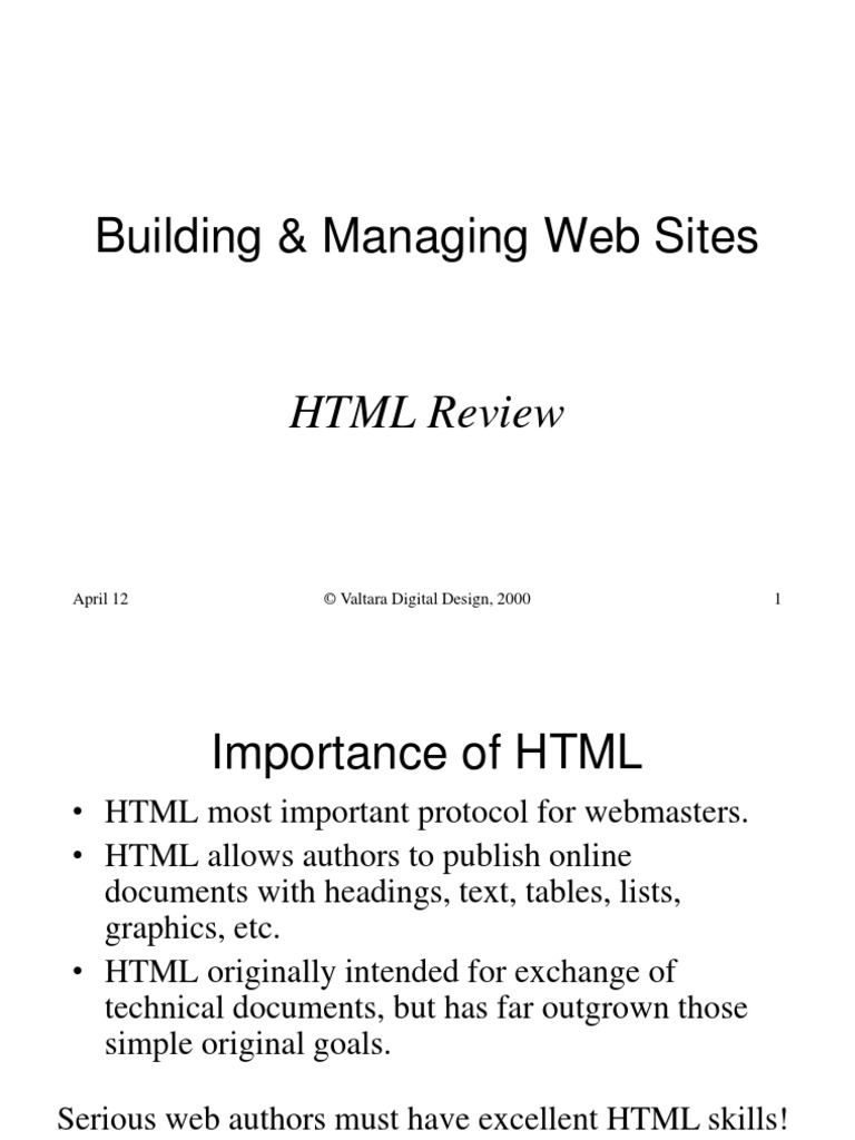 Building & Managing Web Sites: HTML Review | PDF | Html | Html Element