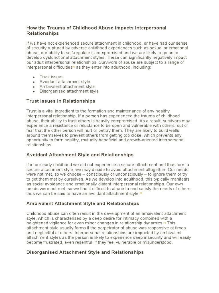 How The Trauma of Childhood Abuse Impacts Interpersonal Relationships ...
