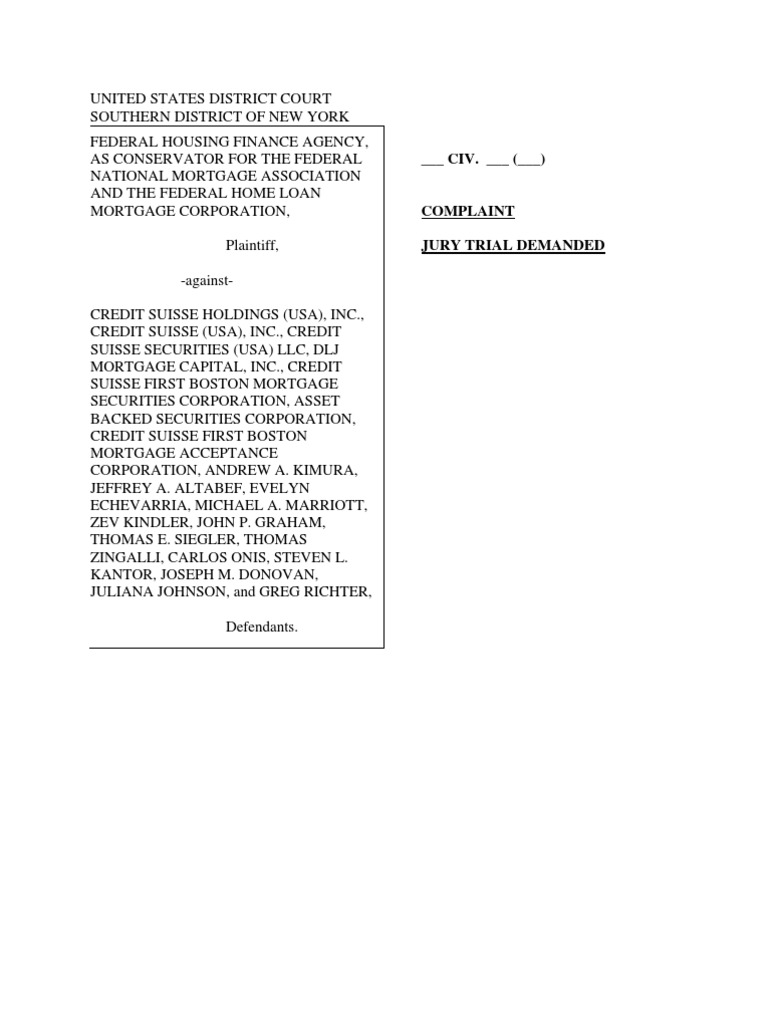 FHFA V Credit Suisse | PDF | Securitization | Fannie Mae