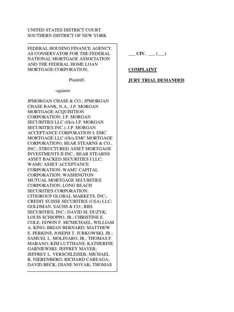FHFA V JP Morgan | PDF | Fannie Mae | Jp Morgan Chase