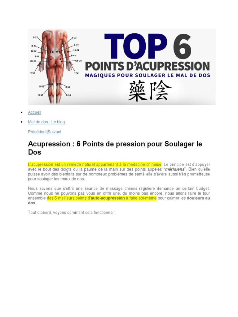 Points d'Acupression pour Mal de Dos | PDF | Mal de dos | Massage
