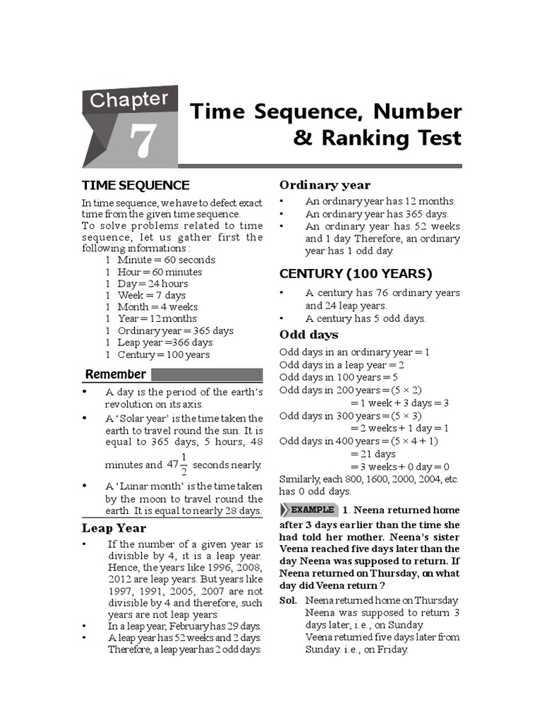 Time sequence number ranking test pdf hour