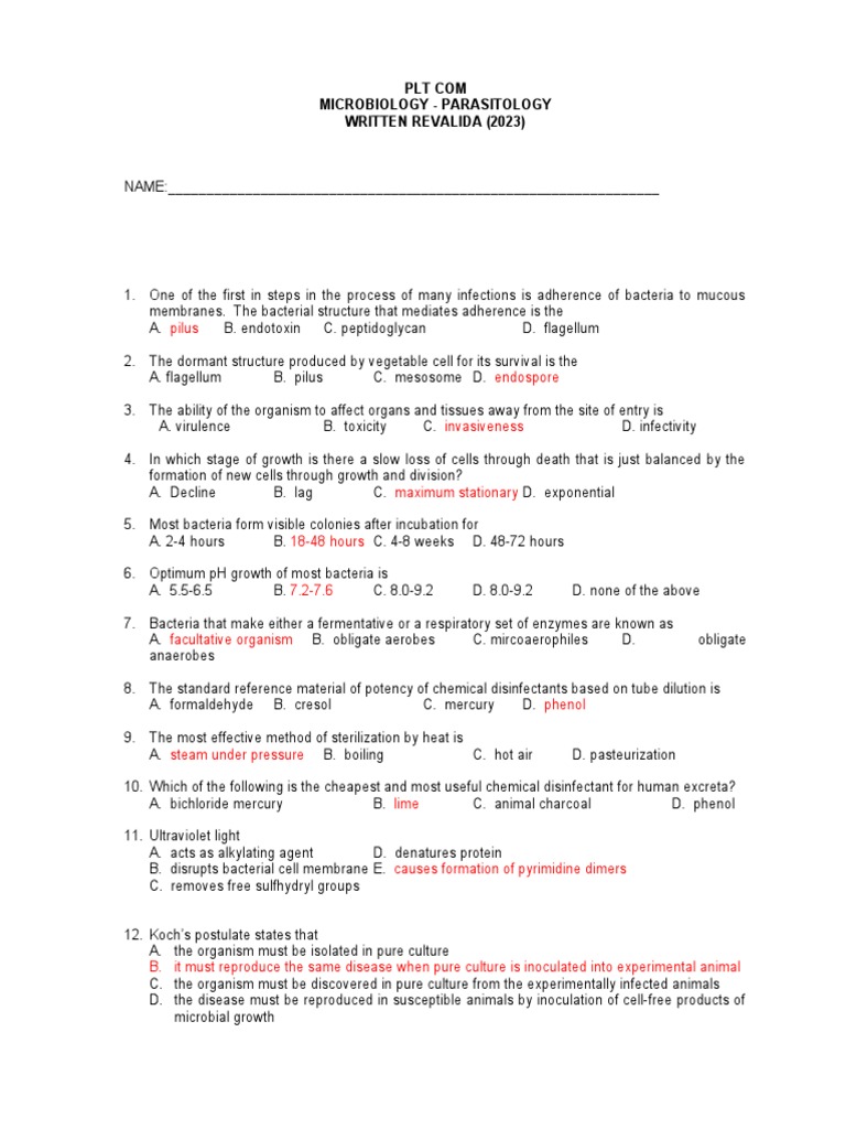 Micro Written Revalida 1st 50 Questions, PDF