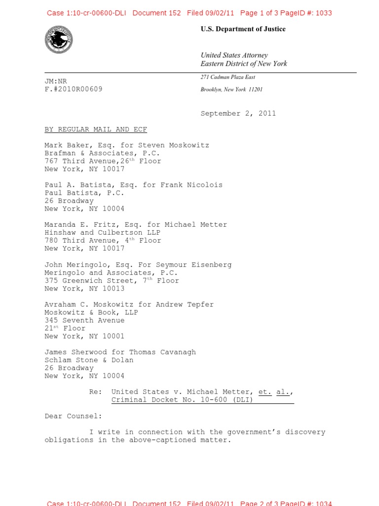 United States Attorney Eastern District of New York U.S. Department of