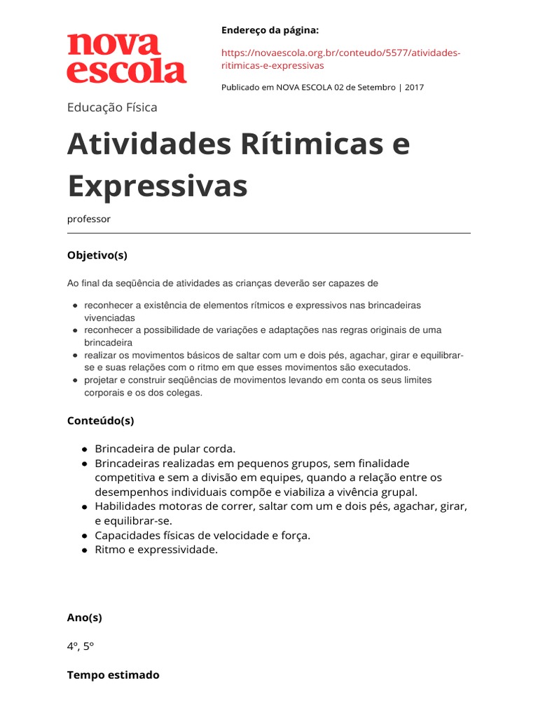 Brincadeiras Rítmicas e Expressivas | PDF | Ritmo | Instrumentos de corda