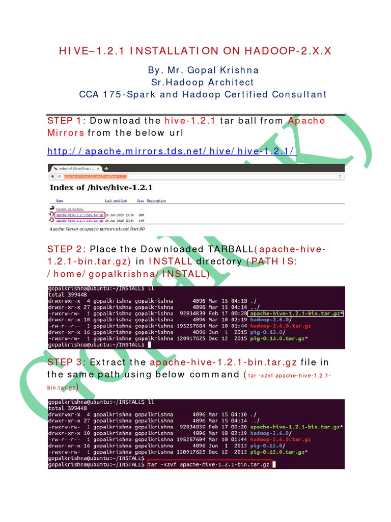 Installing Hive 1.2.1 on Hadoop 2.x | PDF | My Sql | Apache Hadoop