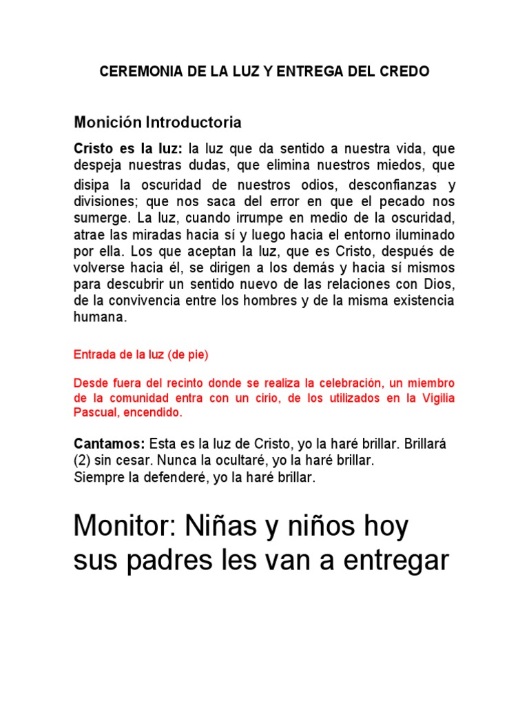 Ceremonia de La Luz y Entrega Del Credo | PDF