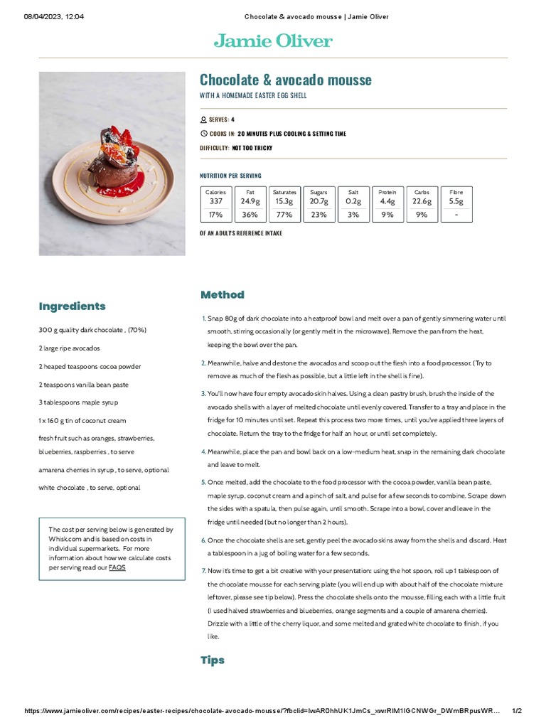 Chocolate & avocado mousse _ Jamie Oliver PDF Chocolate Teaspoon